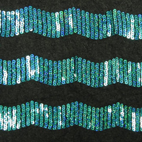 Turquoise/Black Holographic Sequins On Mesh Fabric