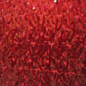 Red Holographic Sequin On Mesh Fabric