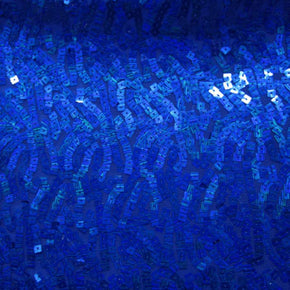 Blue Holographic Sequin On Mesh Fabric