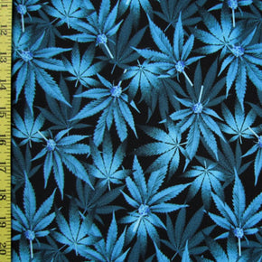 Blue Marijuana Leaf Fabric