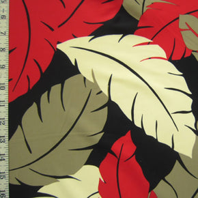 Red/Beige Leaf Print Fabric