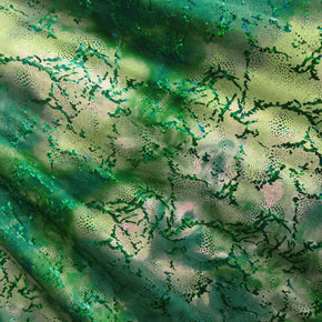 Fuchsia Holographic  Seascape Foil On Spandex Fabric