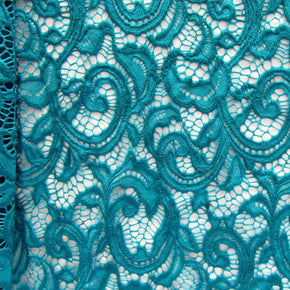 Teal Paisley Lace Fabric