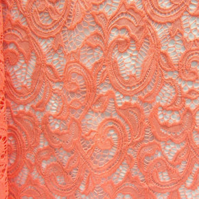 Coral Paisley Lace Fabric
