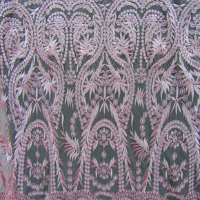 Pink Embroidery Lace On Mesh Fabric