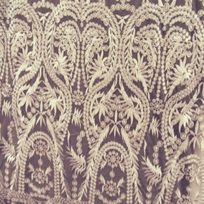 Nude Embroidery Lace On Mesh Fabric
