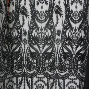 Black Embroidery Lace On Mesh Fabric