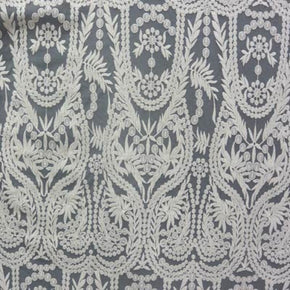 Ivory Embroidery Lace On Mesh Fabric
