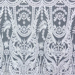 White Embroidery Lace On Mesh Fabric