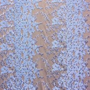 Light Blue Embroidery Lace On Mesh Fabric