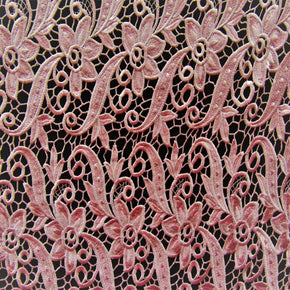 Pink 3D Floral Lace Fabric