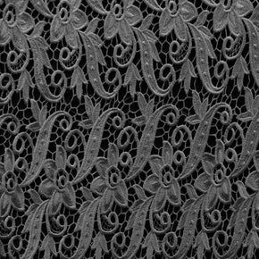 Silver 3D Floral Lace Fabric