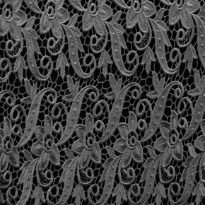 Silver 3D Floral Lace Fabric