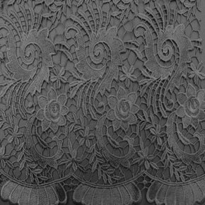Dark Grey 3D Floral Lace Fabric