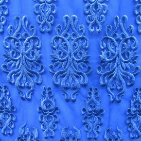 Royal Heavy Embroidery Lace On Mesh With Scalloped Sides Fabric