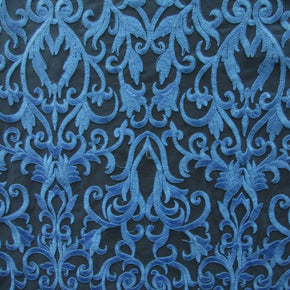 Royal Heavy Embroidery Lace On Mesh With Scalloped Sides Fabric
