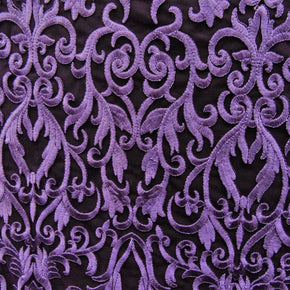 Purple Embroidery Lace On Mesh With Scalloped Sides Fabric