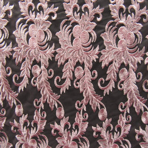 Pink Heavy Embroidery Lace On Mesh With Scalloped Sides Fabric