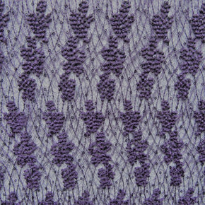 Purple Heavy Embroidery Flower On Mesh  With 9" Scalloped Borders  Fabric