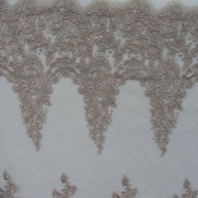 Nude Heavy Embroidery Flower On Mesh  With 9" Scalloped Borders  Fabric