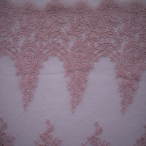 Pink Heavy Embroidery Flower On Mesh  With 9" Scalloped Borders  Fabric