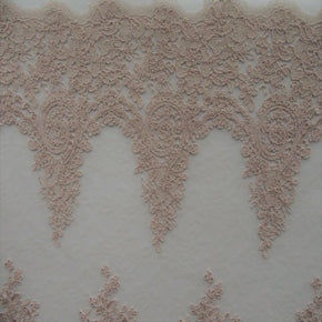 Blush Heavy Embroidery Flower On Mesh  With 9" Scalloped Borders  Fabric