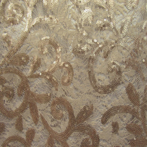 Champagne Floral Sequin Lace On Mesh Fabric