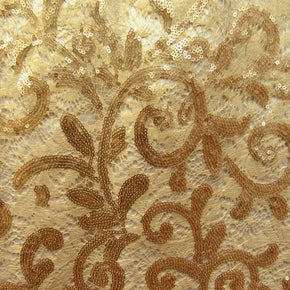 Nude/Gold Sequin Lace On Mesh Fabric