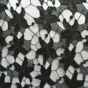 Black Sequin Lace On Mesh Fabric