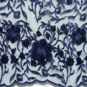 Navy Sequin Lace On Mesh Fabric