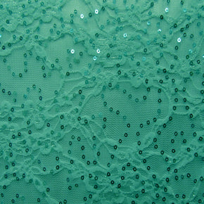 Sea Foam Sequin Lace On Mesh Fabric
