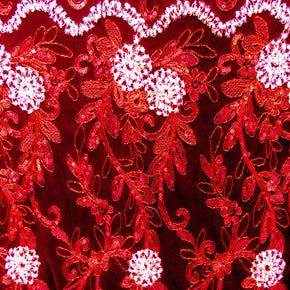 Wine Fancy Sequin On Lace Fabric