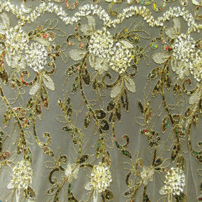 Ivory Fancy Sequin On Lace Fabric