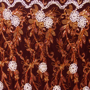 Brown Fancy Sequin On Lace Fabric