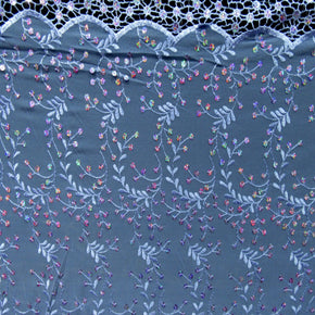 Sky Blue Embroidery On Lace Fabric