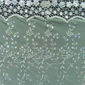Sage Green Fancy Sequin On Lace Fabric