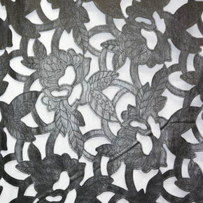 Black Floral Pleather Patch On Mesh Fabric