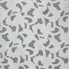 White/White Floral Pleather Patch On Mesh Fabric