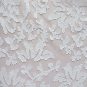White/White Floral Pleather Fabric